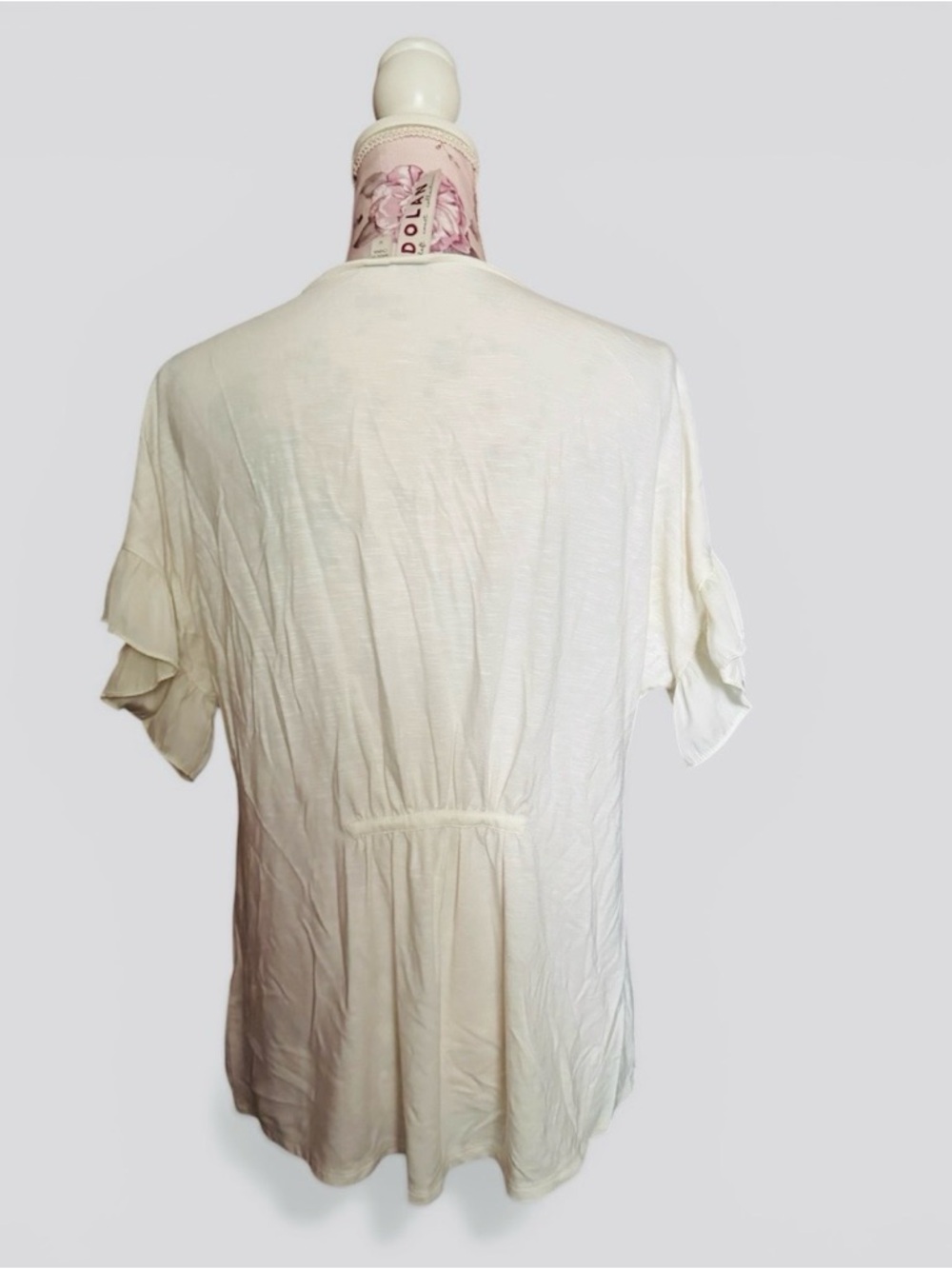 dolan Ivory V-Neck Button Front Blouse with Ruffle Sleeves - Picture 3 of 3
